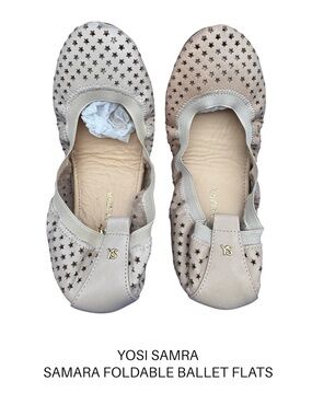 Yosi Samra Womens Ballet Flats Beige Star Perforated Foldable Travel Shoes